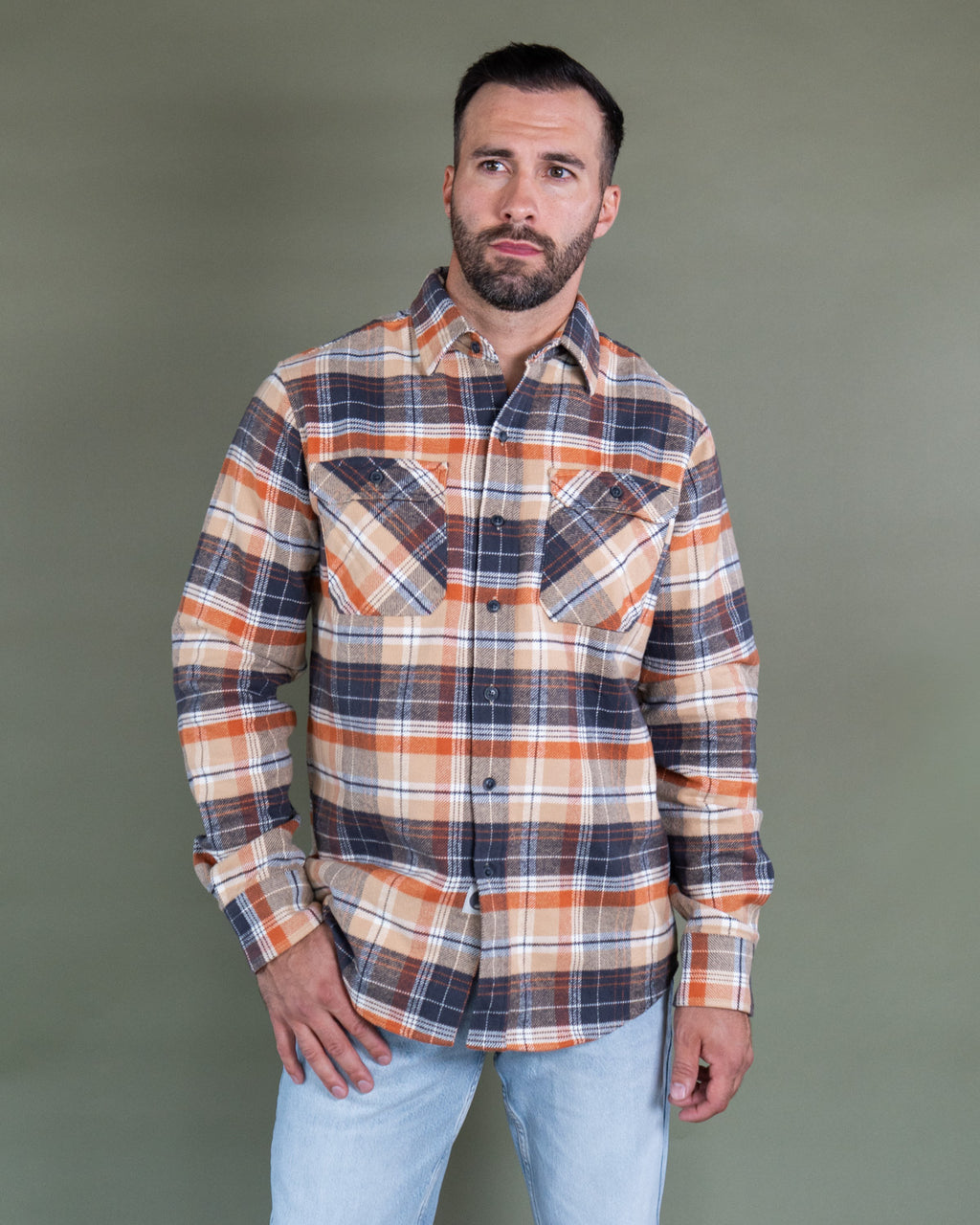 Grand Flannel in Tan Plaid, 100% Cotton Flannel for Men