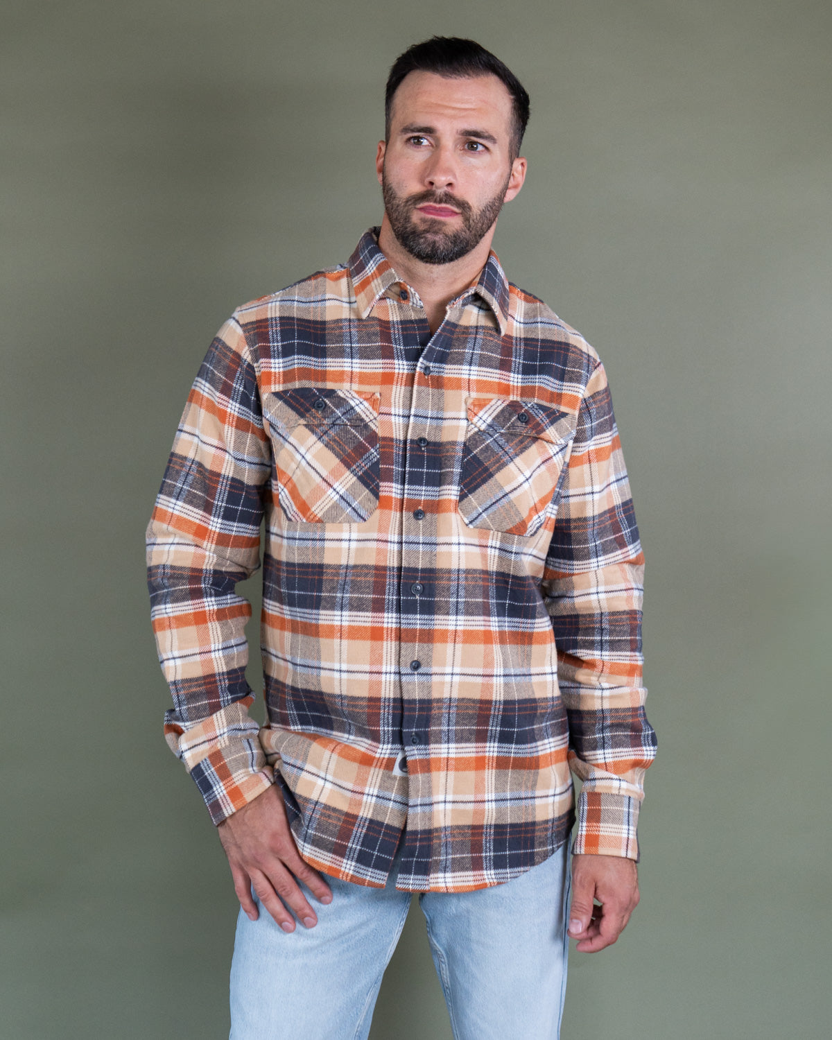 Grand Flannel in Tan Plaid, 100% Cotton Flannel for Men