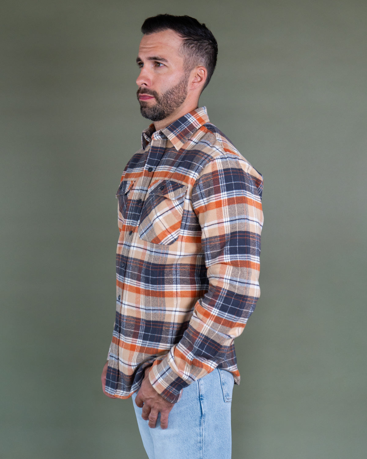 Grand Flannel in Tan Plaid, 100% Cotton Flannel for Men