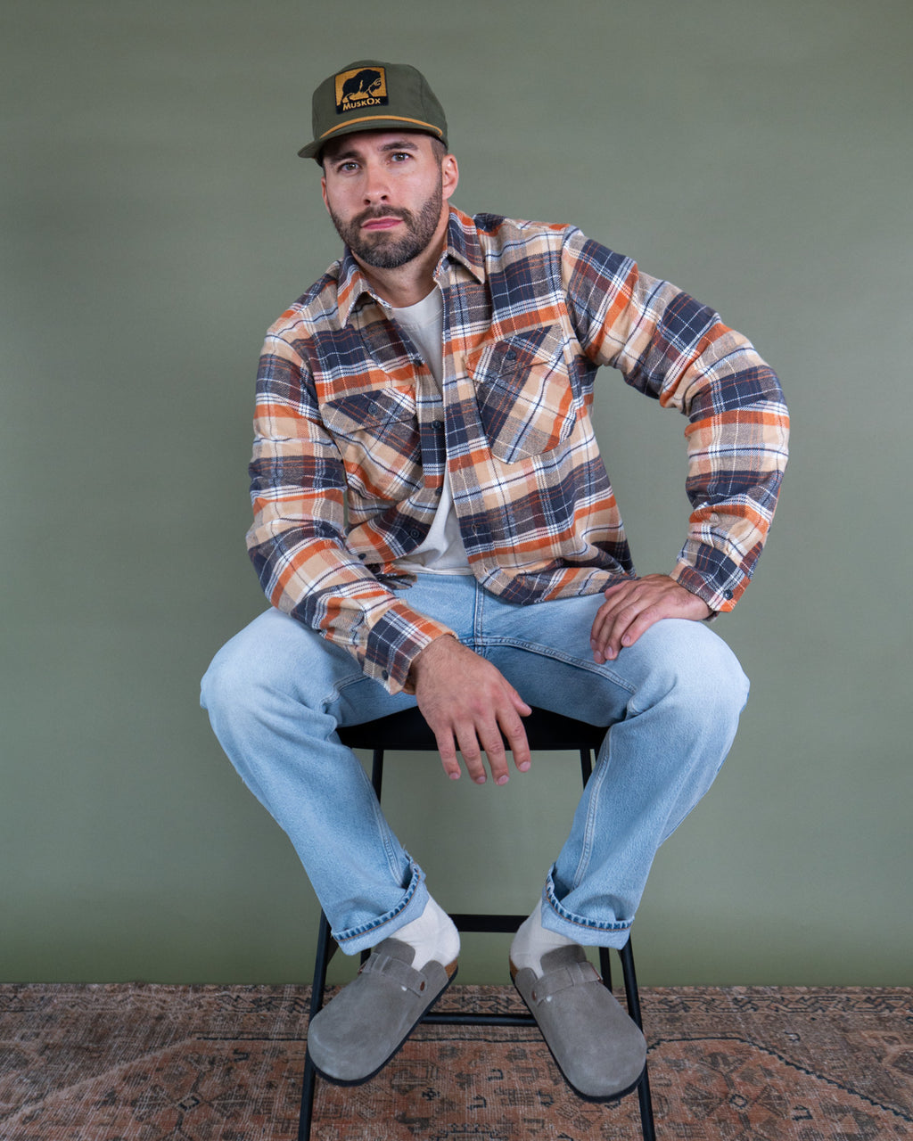 Grand Flannel in Tan Plaid, 100% Cotton Flannel for Men