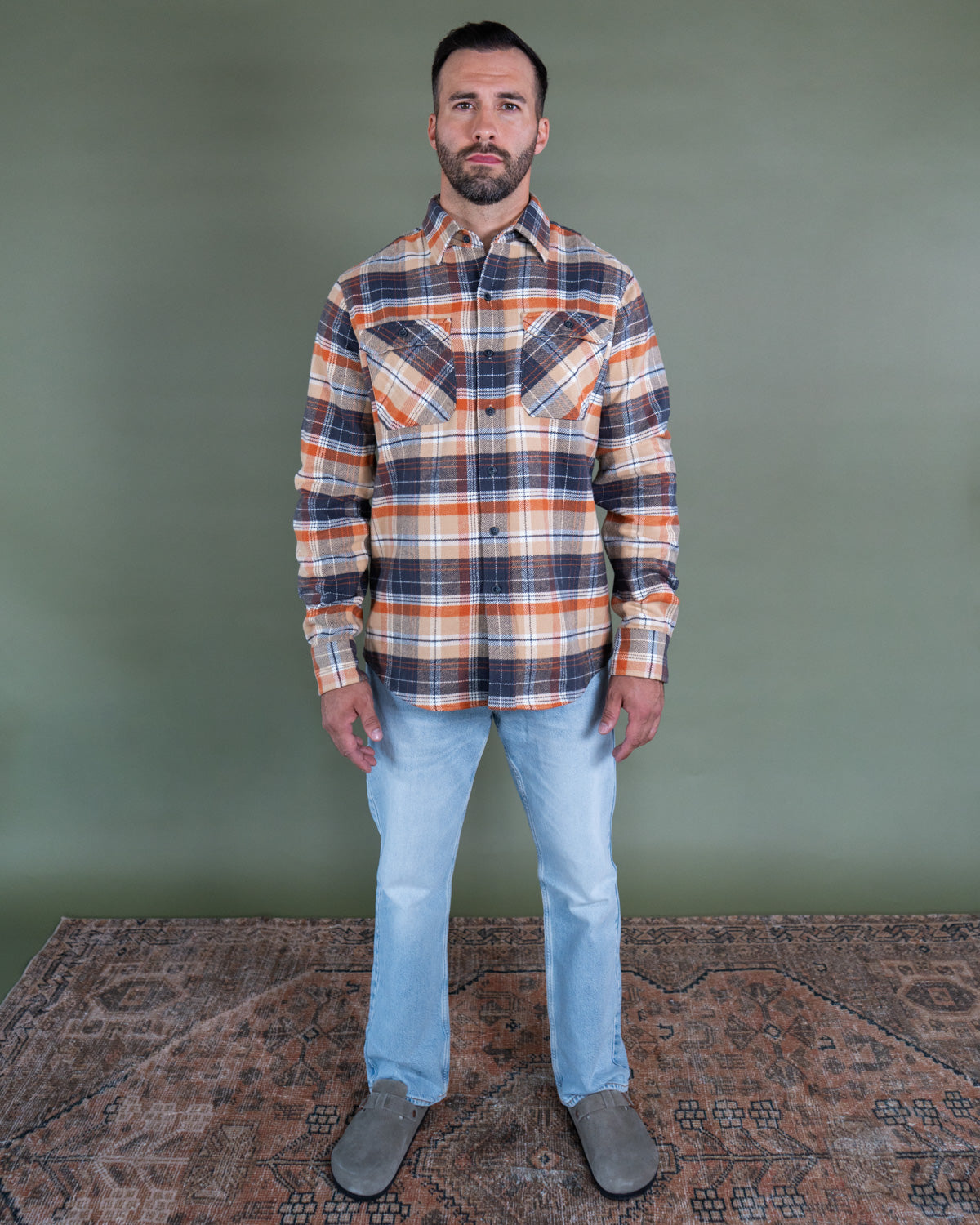 Grand Flannel in Tan Plaid, 100% Cotton Flannel for Men