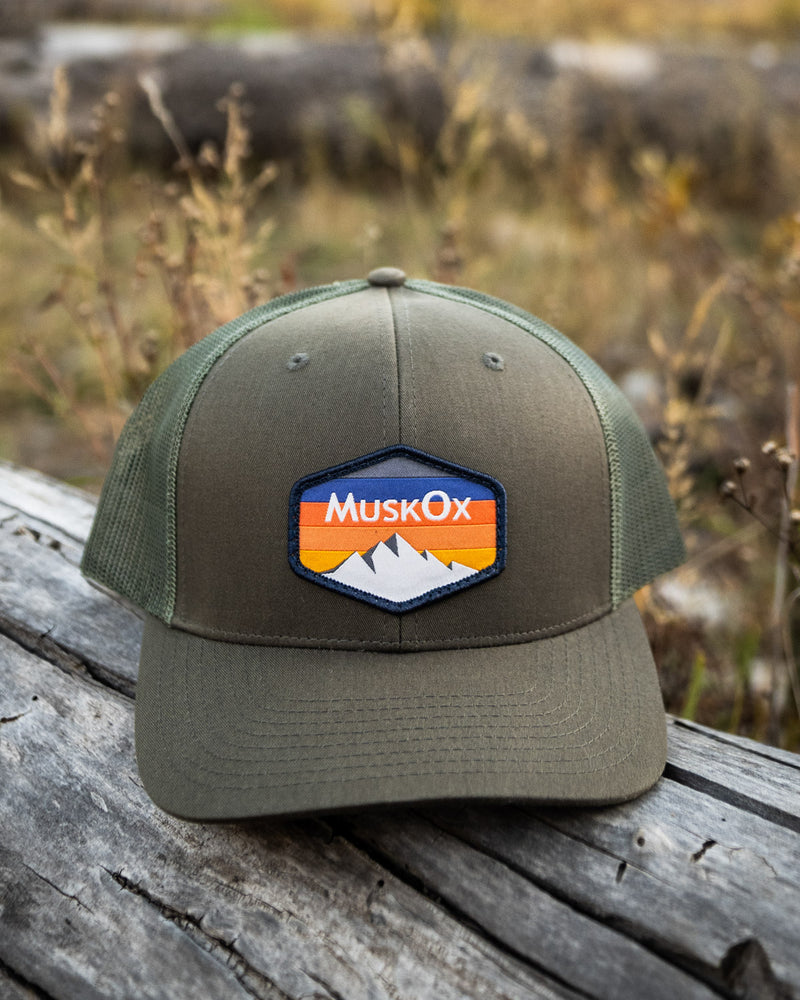 MuskOx Outdoor Apparel Mountain Adjustable Trucker Hat in Loden Green