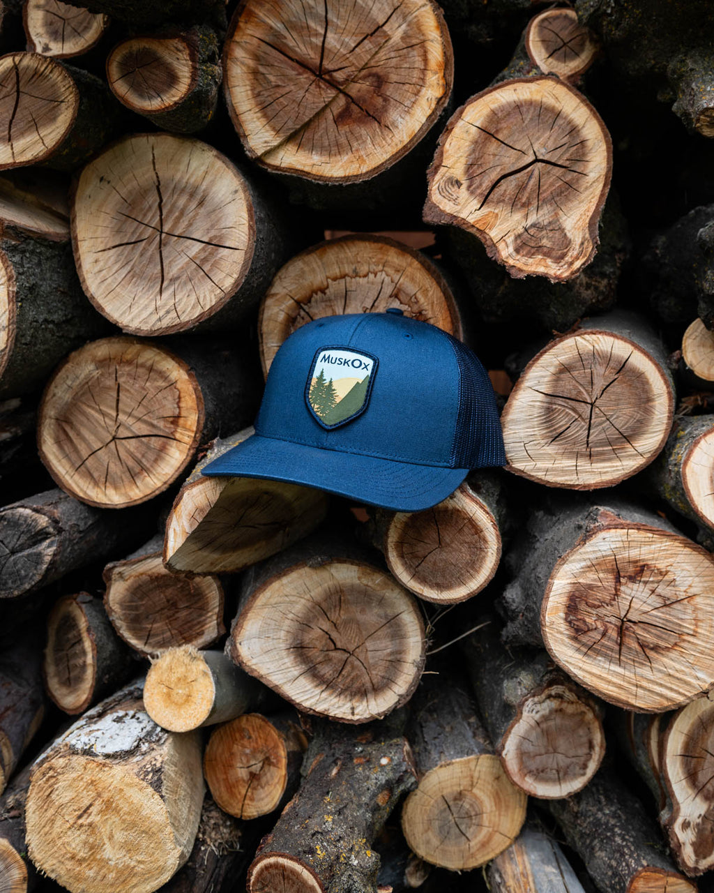 MuskOx Outdoor Apparel Patch Adjustable Trucker Hat in Navy