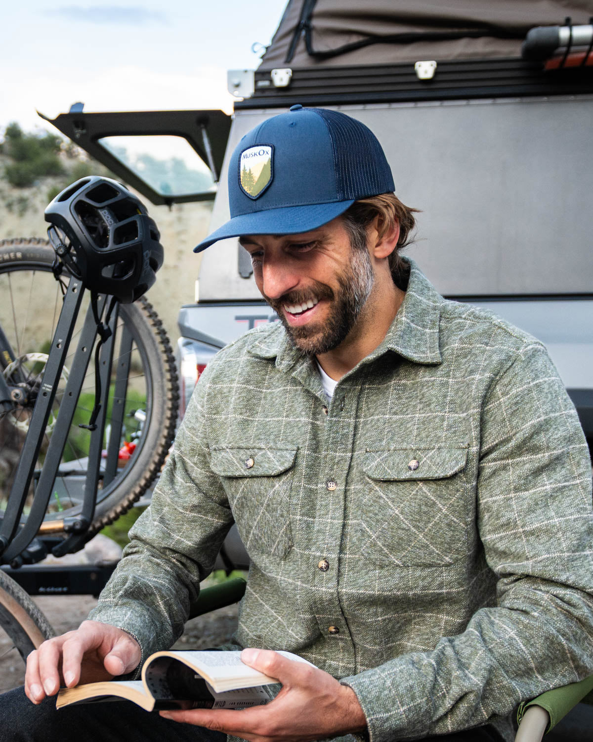 MuskOx Outdoor Apparel Patch Adjustable Trucker Hat in Navy