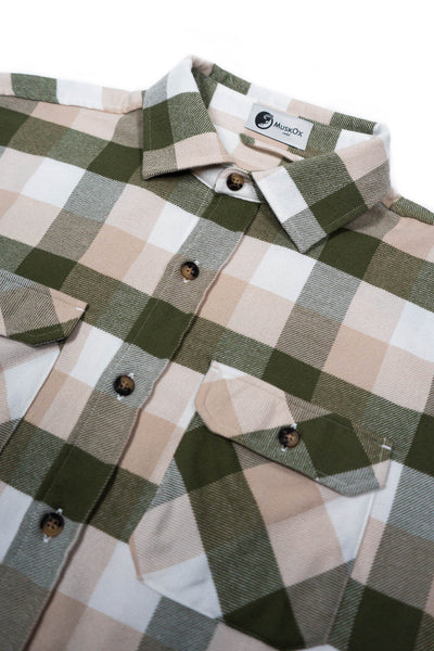 MuskOx Three Seasons Flannel in Pine, 100% cotton lightweight flannel shirt for men