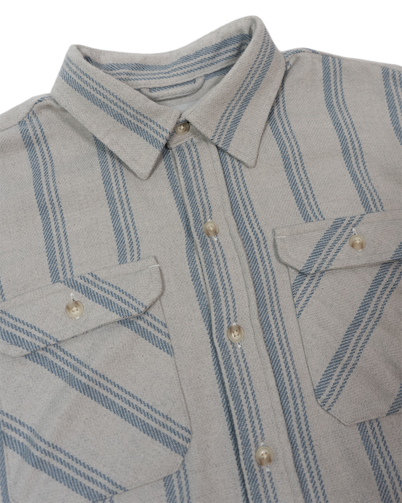 Blue and White Striped Flannel Shirt for Men, 100% Heavyweight Cotton Flannel