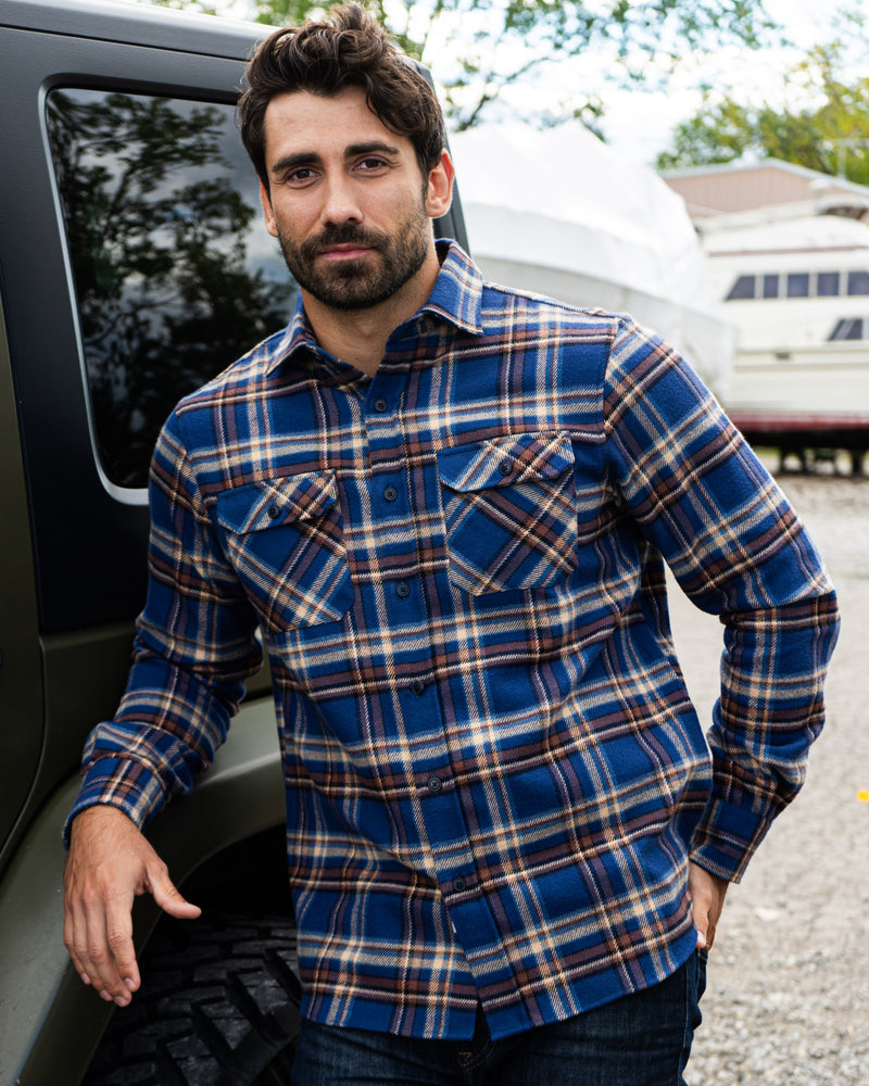 Field Grand Flannel in Pecan, 100% Cotton Flannel for Men by MuskOx Flannels