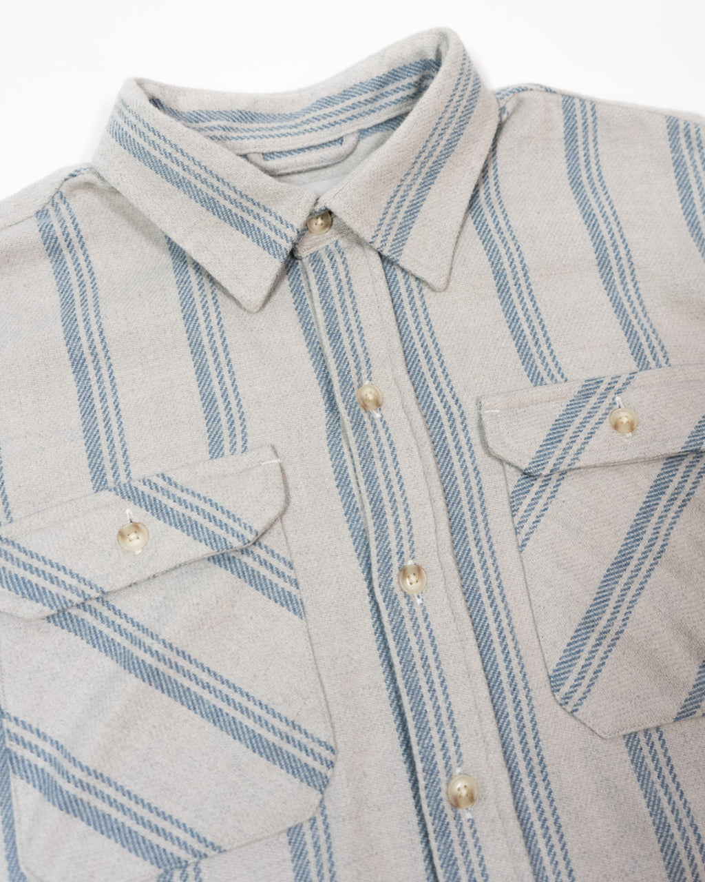 Blue and White Striped Flannel Shirt for Men, 100% Heavyweight Cotton Flannel