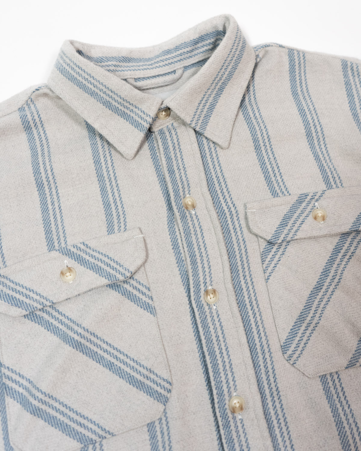 Blue and White Striped Flannel Shirt for Men, 100% Heavyweight Cotton Flannel