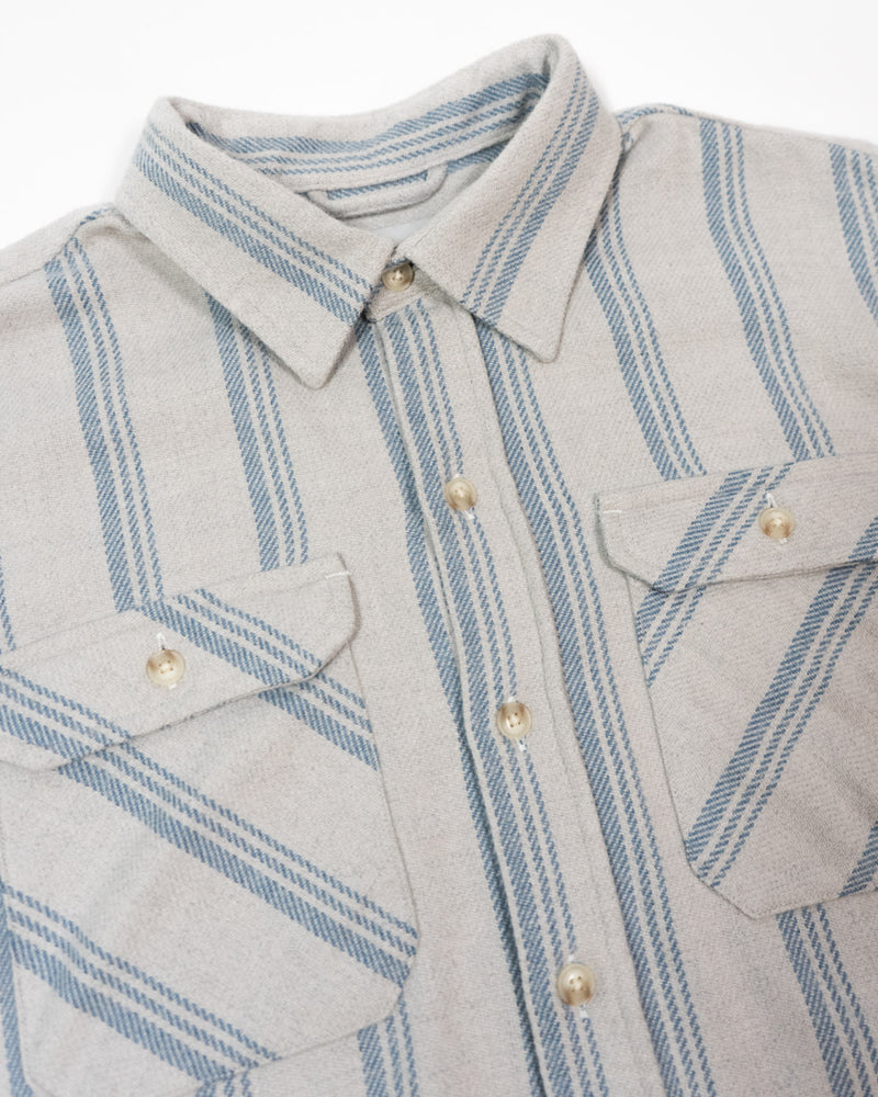 Blue and White Striped Flannel Shirt for Men, 100% Heavyweight Cotton Flannel
