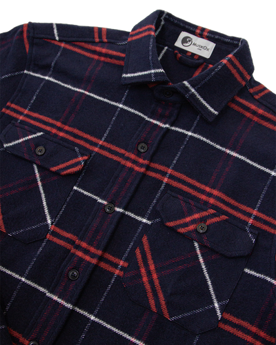 Grand Flannel in Marine Blue Plaid, 100% Cotton Flannel Shirt for Men by MuskOx