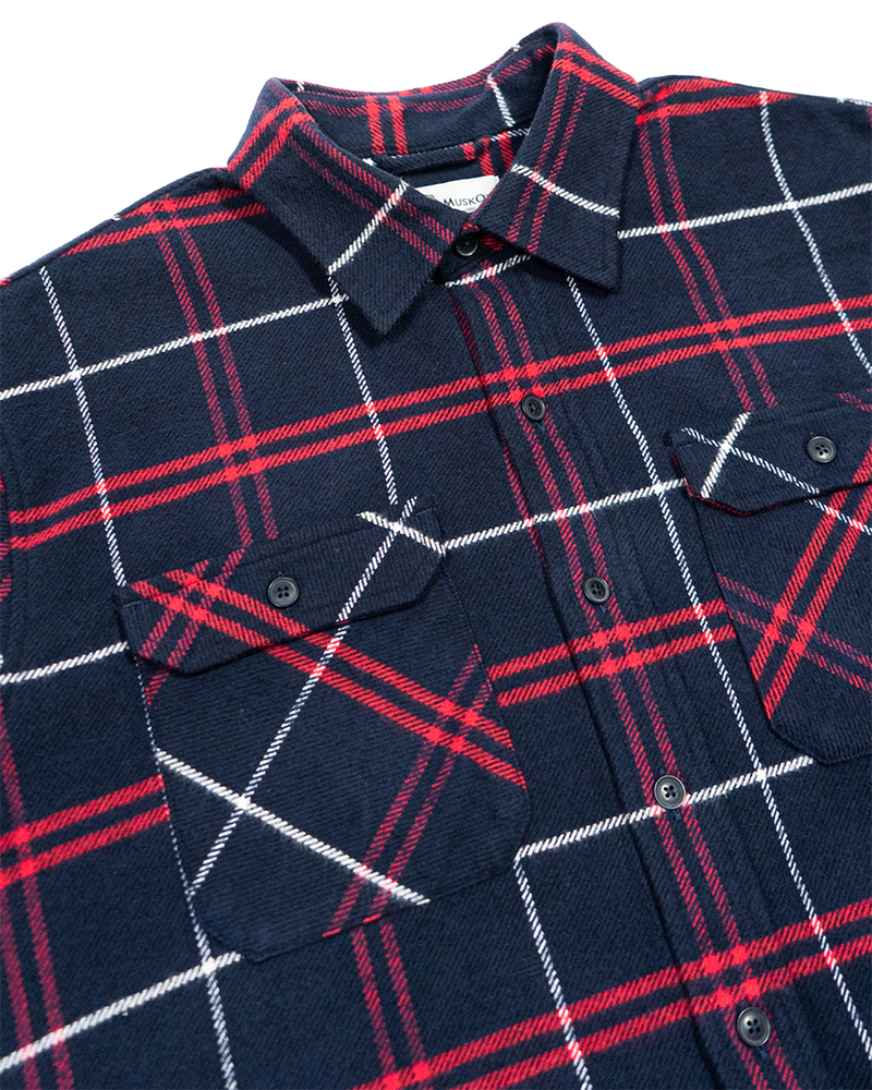 Grand Flannel in Marine Blue Plaid, 100% Cotton Flannel Shirt for Men by MuskOx