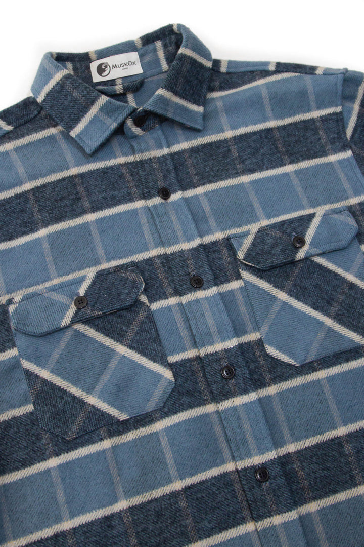Grand Flannel in Ocean Blue, 100% Cotton Flannel Shirt for Men by MuskOx