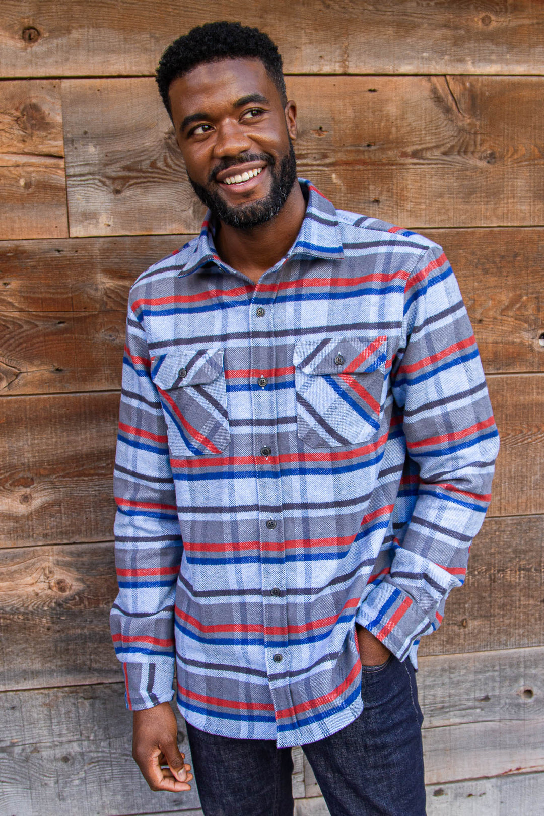 The Grand Flannel, Blue Plaid Heavyweight Cotton Flannel Shirt for
