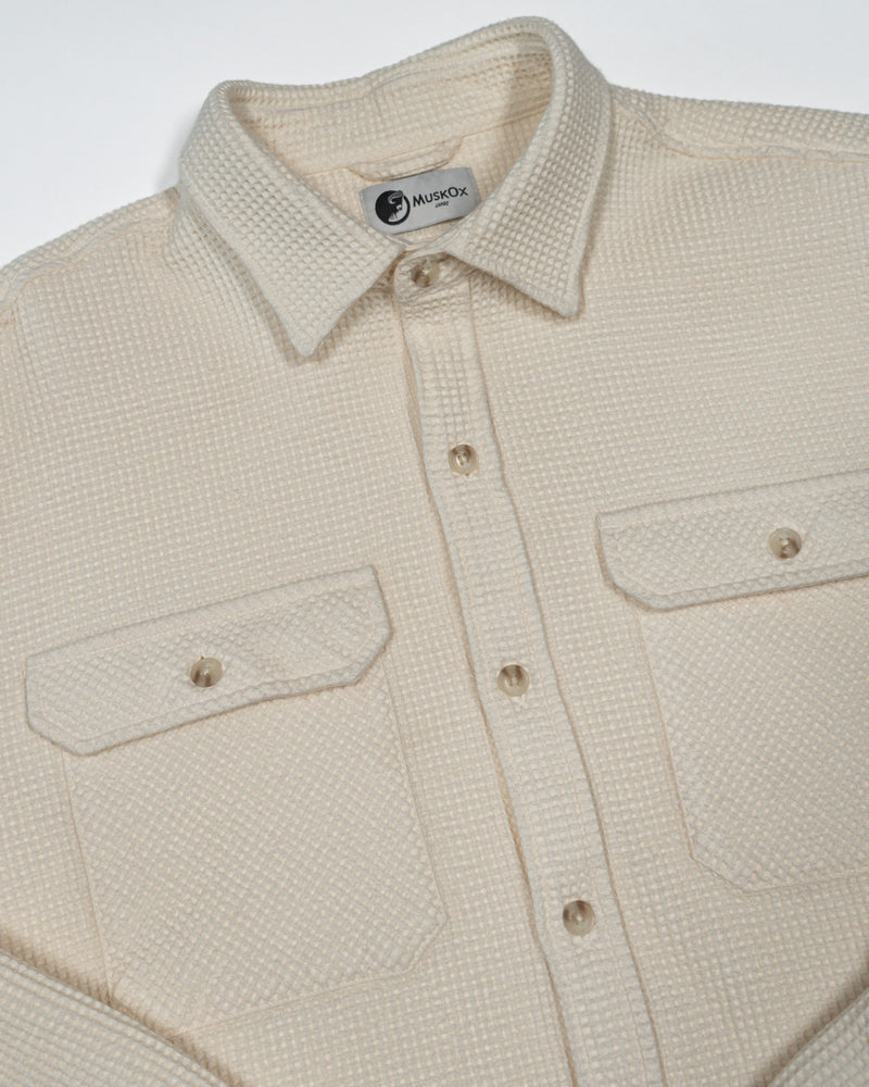 Waffle Textured Flannel, Heavyweight Cotton Flannel for Men in Tan