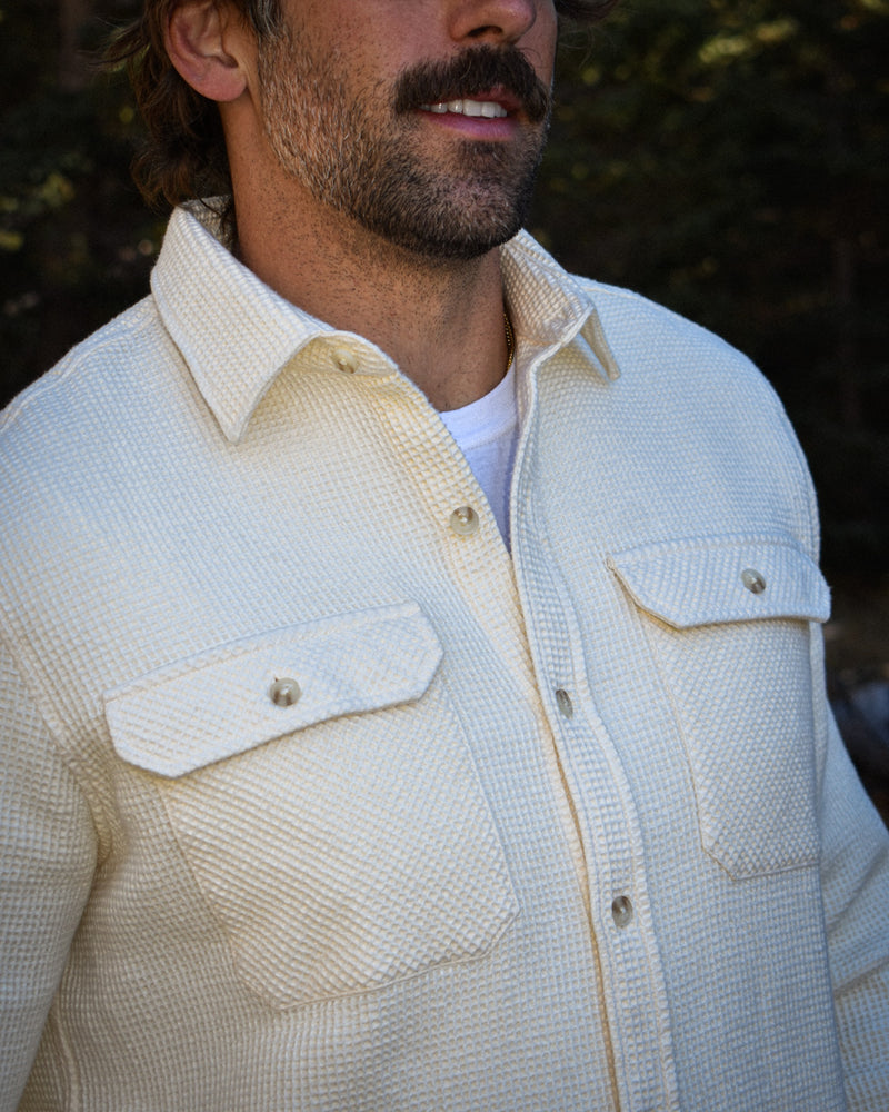 Waffle Textured Flannel, Heavyweight Cotton Flannel for Men in Tan