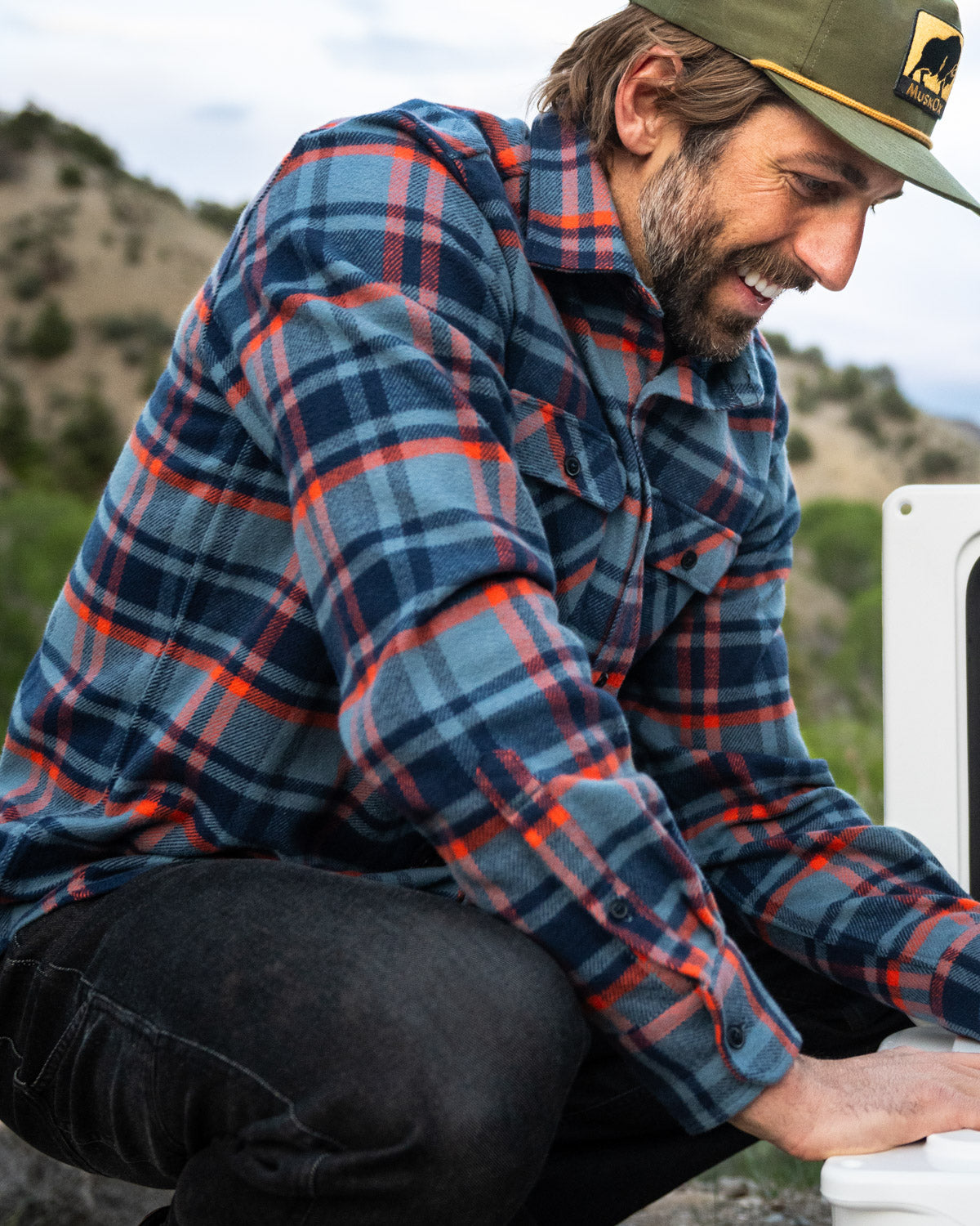 Grand Flannel in Blue Plaid, 100% Cotton Flannel for Men