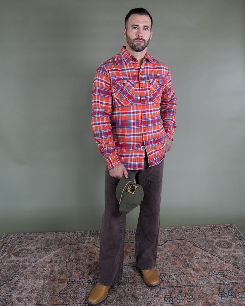 Soft Flannel Shirt for Men, 100% Cotton Flannel in Carmine Orange