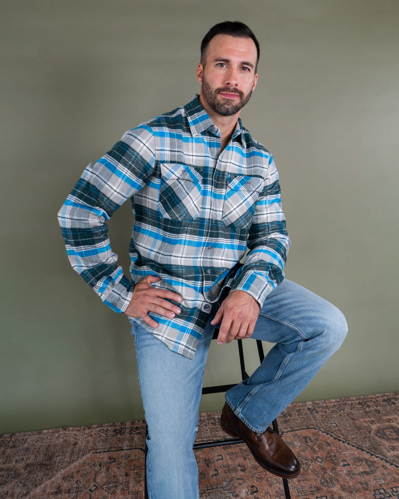 Grand Flannel for Men in Blue, Grey and Green Plaid