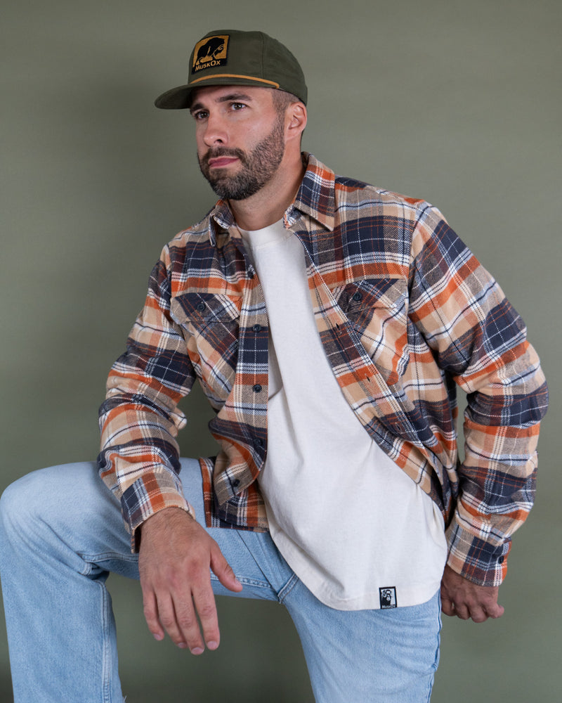 Grand Flannel in Tan Plaid, 100% Cotton Flannel for Men