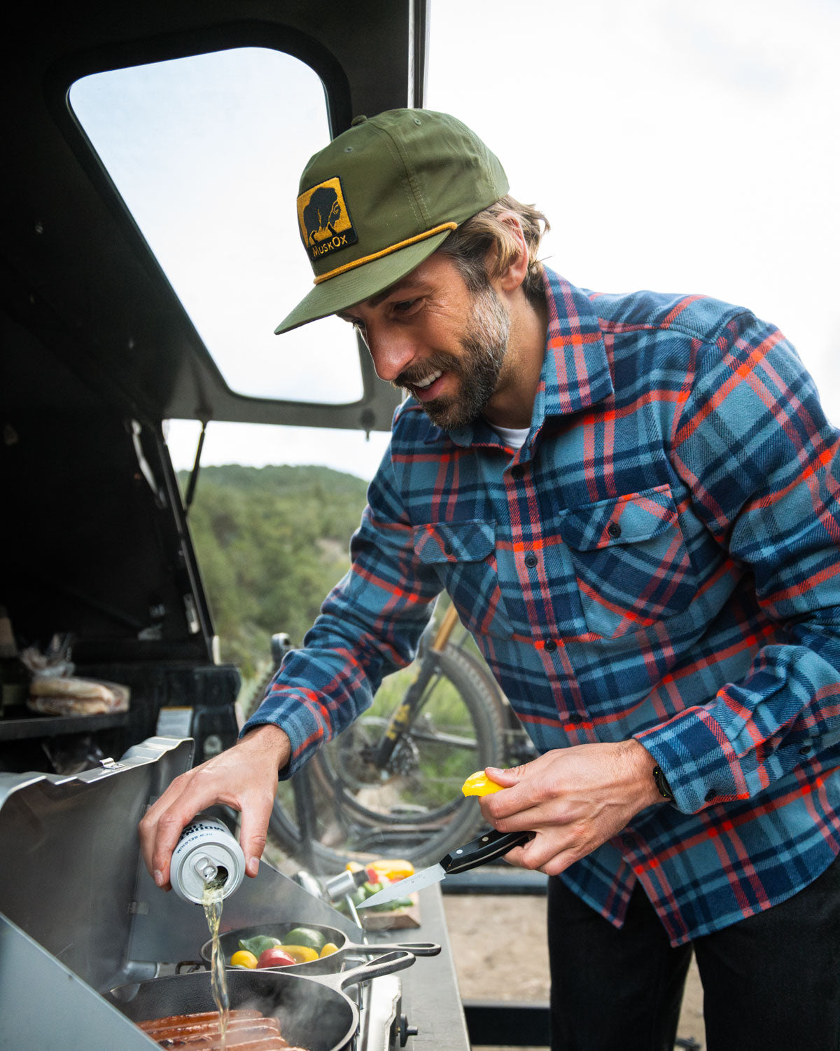 MuskOx Outdoor Apparel, Green Rope and Patch Hat with Gold Accents