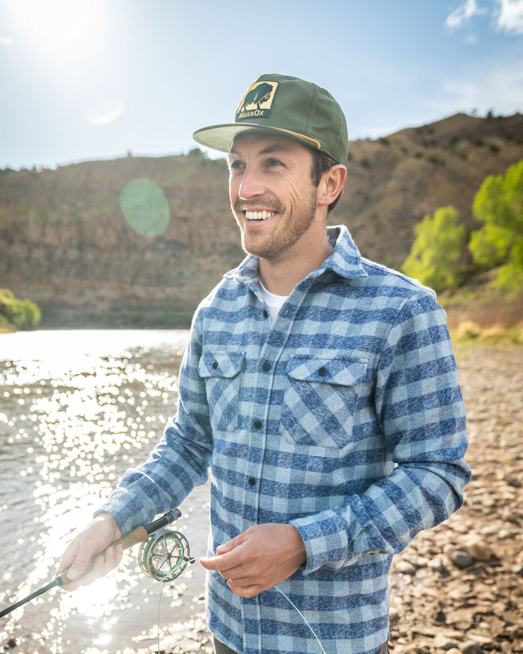 MuskOx Outdoor Apparel, Green Rope and Patch Hat with Gold Accents