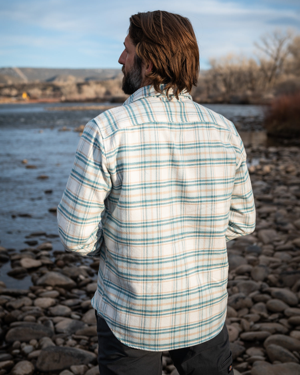 Grand Flannel Shirt for Men, 100% Cotton Heavyweight Flannel Shirt in Blue and Yellow Plaid