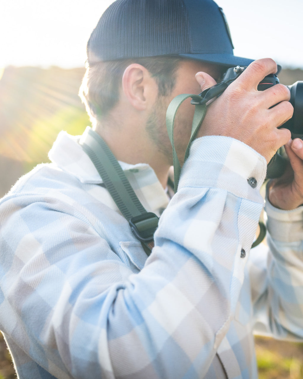 Field Grand Flannel in Blue Gingham Plaid, 100% Cotton Flannel for Men