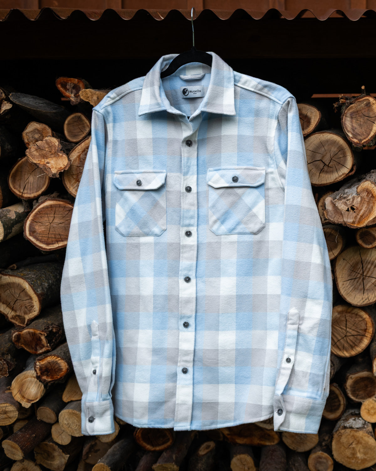 Field Grand Flannel in Blue Gingham Plaid, 100% Cotton Flannel for Men