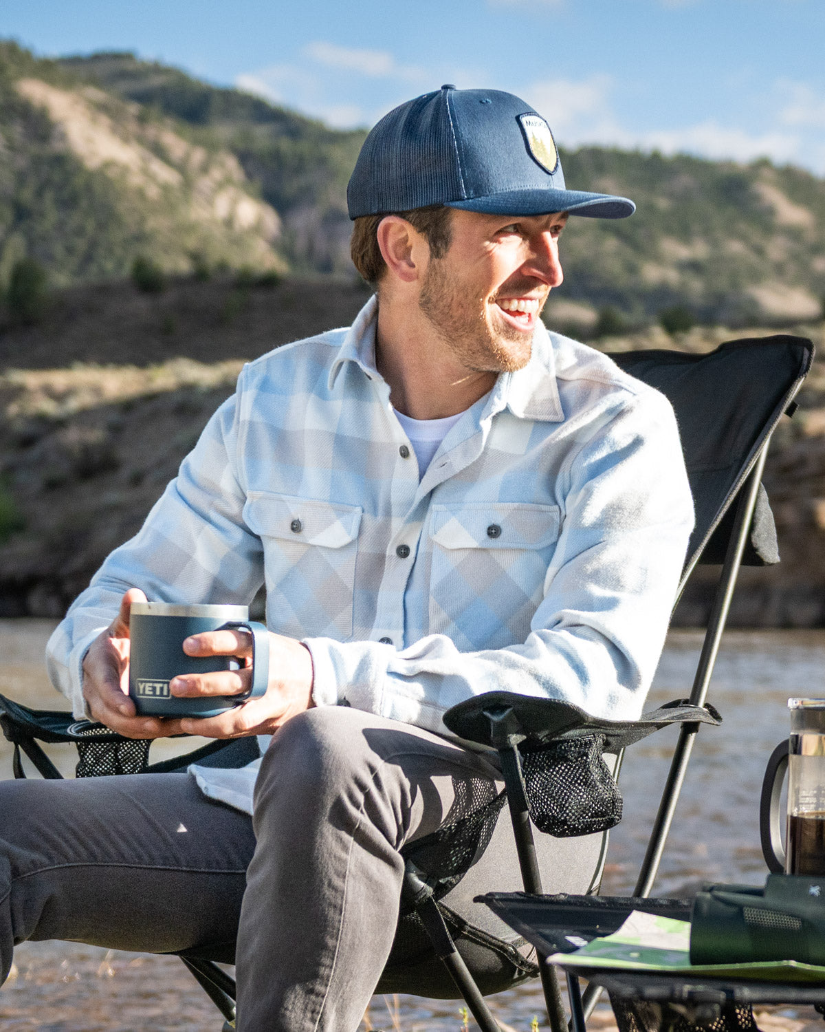 Field Grand Flannel in Blue Gingham Plaid, 100% Cotton Flannel for Men