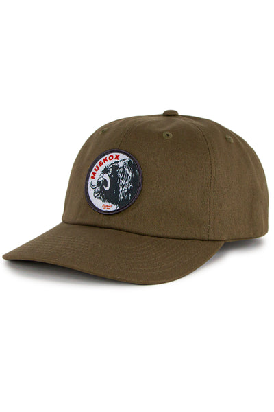 MuskOx Logo Patch Hat in Loden Green, Cotton Twill Chino Hat with Strap, Embroidered in USA