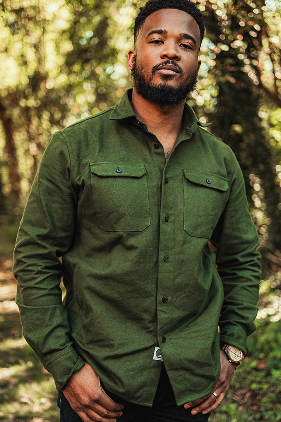 MuskOx Clothing The Yukon Flannel Shirt Jacket, Green. Green Flannel Shirt Jacket. 100% Cotton, Durable Flannel Shirt. Our flannels are made of a heavy duty cotton twill with a soft brushed finish so you can be prepared for any adventure without sacrificing comfort. Since we want you to be built for every occasion, we've included two secure chest pockets and side pockets for you to bring your vitals along.