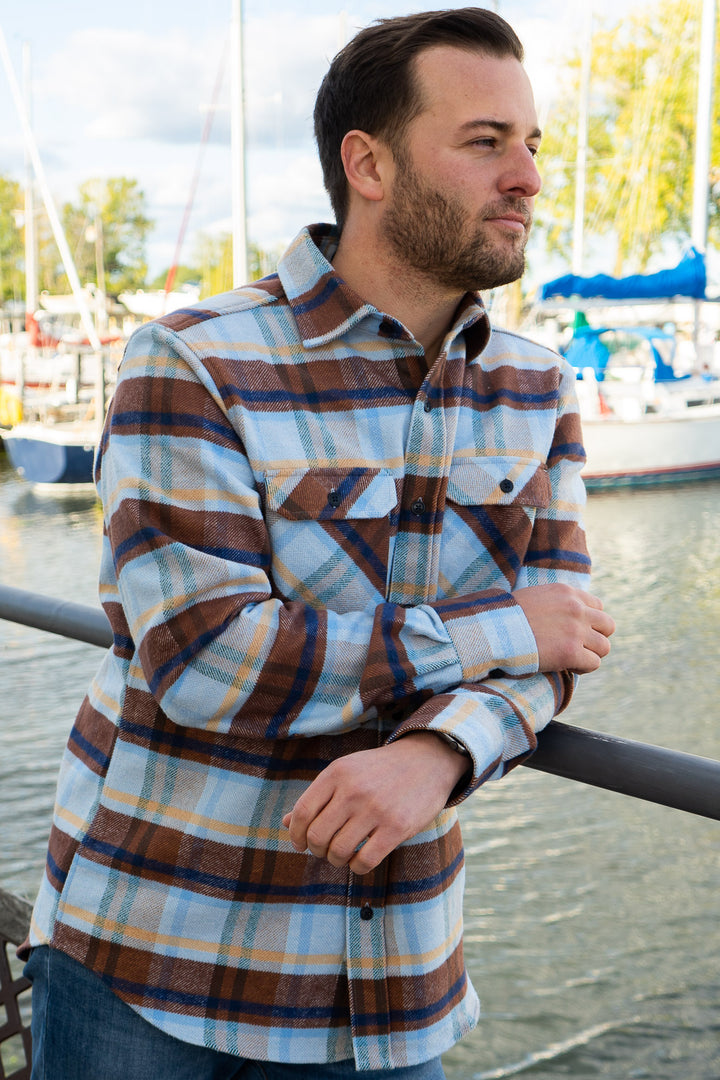  The Grand Flannel in Blue Plaid by MuskOx Flannels, 100% Heavyweight Cotton Flannel Shirt for Men