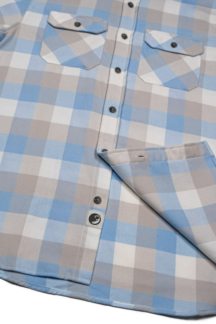 MuskOx Three Seasons Flannel in Vintage Sky Blue, 100% cotton lightweight flannel shirt for men