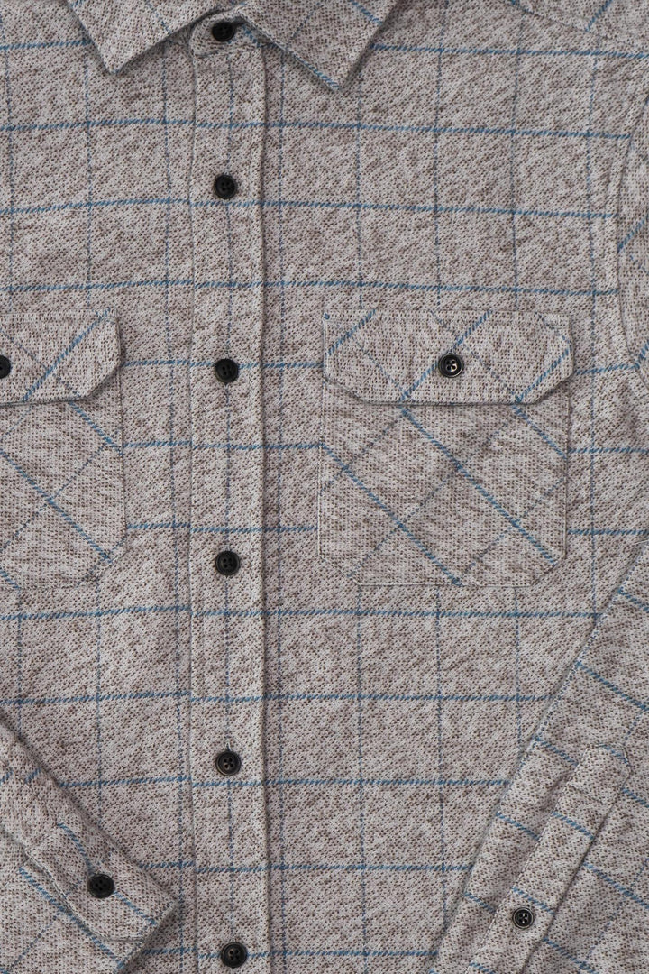 Grand Flannel in Basalt Grey & Blue Windowpane, Heavyweight Cotton Flannel for Men