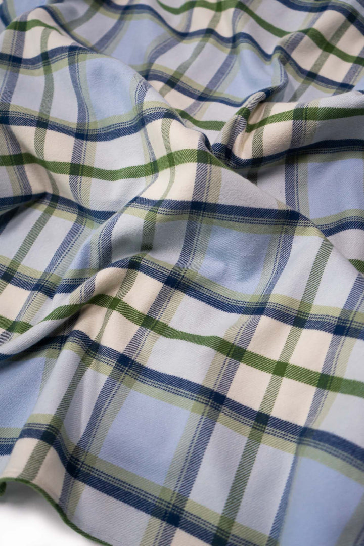 4.7 Ounce Cotton Flannel Shirt for Men in Light Blue Plaid
