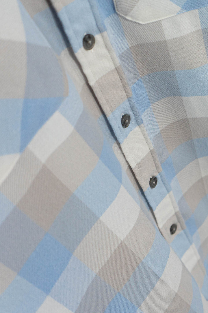 MuskOx Three Seasons Flannel in Vintage Sky Blue, 100% cotton lightweight flannel shirt for men