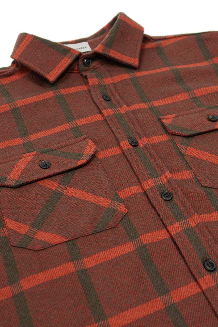 Field Grand Flannel in Red and Green, 100% Cotton Flannel Shirt for Men by MuskOx