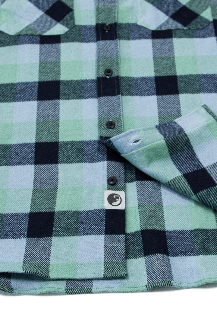 Field Grand Flannel in Fern Green and Blue, 100% Cotton Flannel Shirt for Men by MuskOx