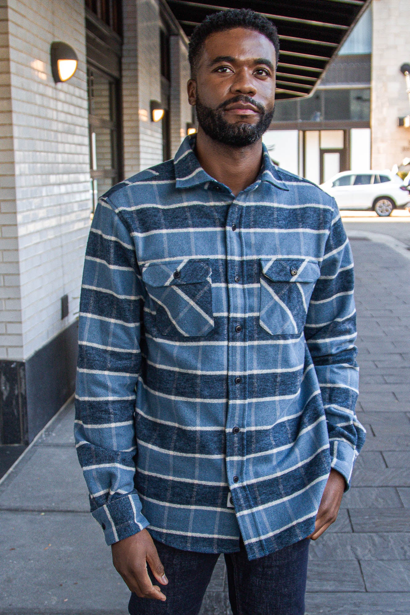 Grand Flannel in Ocean Blue, 100% Cotton Flannel Shirt for Men by MuskOx