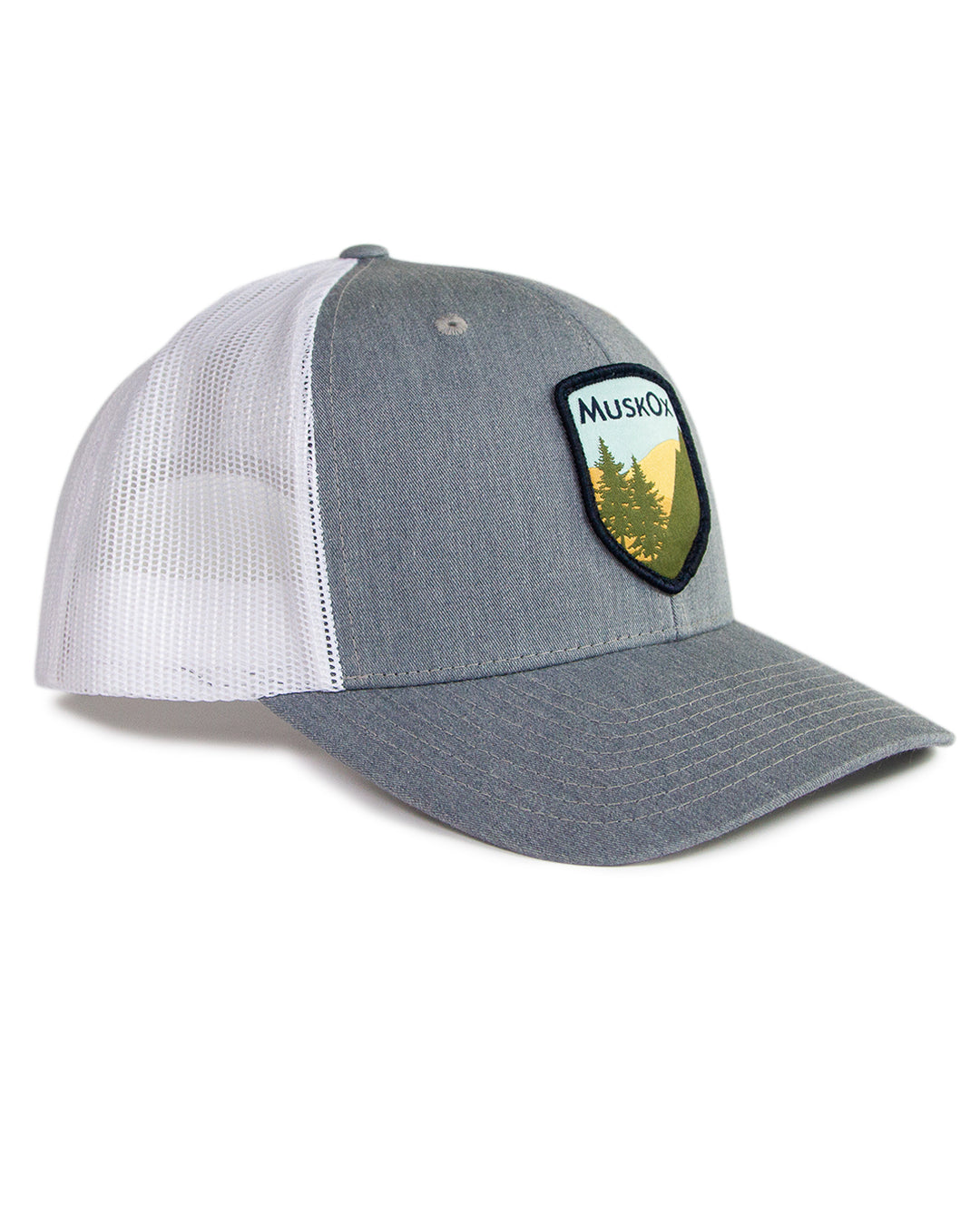 MuskOx Outdoor Apparel Patch Adjustable Trucker Hat in Grey