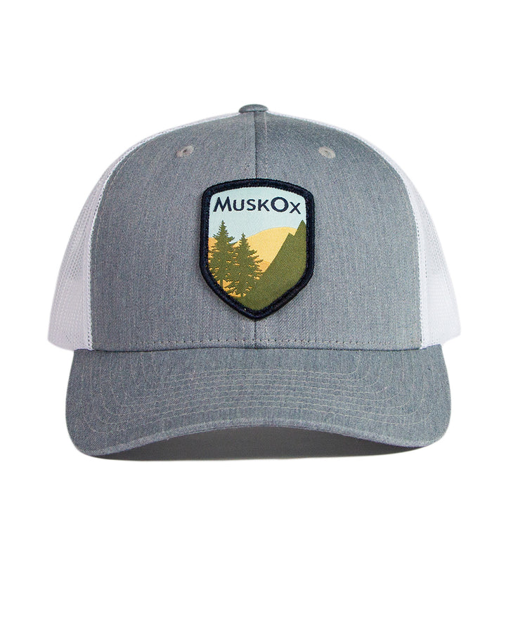 MuskOx Outdoor Apparel Patch Adjustable Trucker Hat in Grey