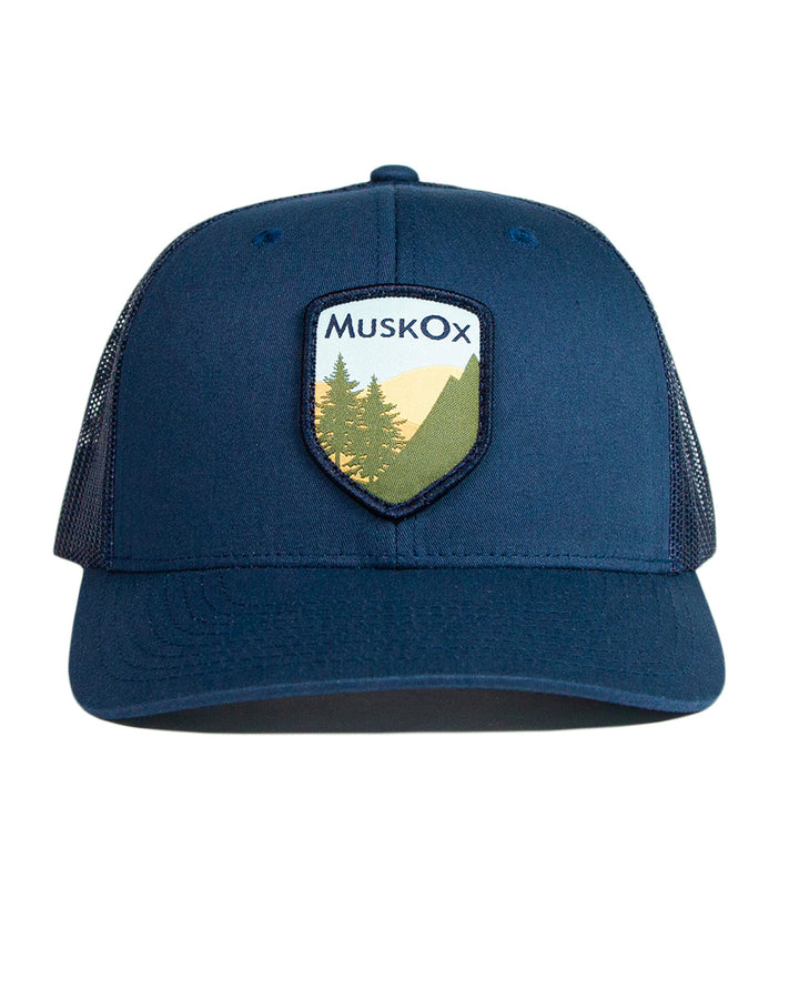 MuskOx Outdoor Apparel Patch Adjustable Trucker Hat in Navy