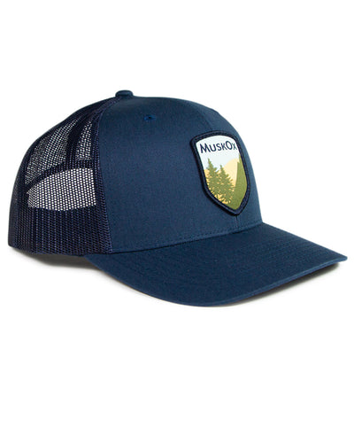 MuskOx Outdoor Apparel Patch Adjustable Trucker Hat in Navy