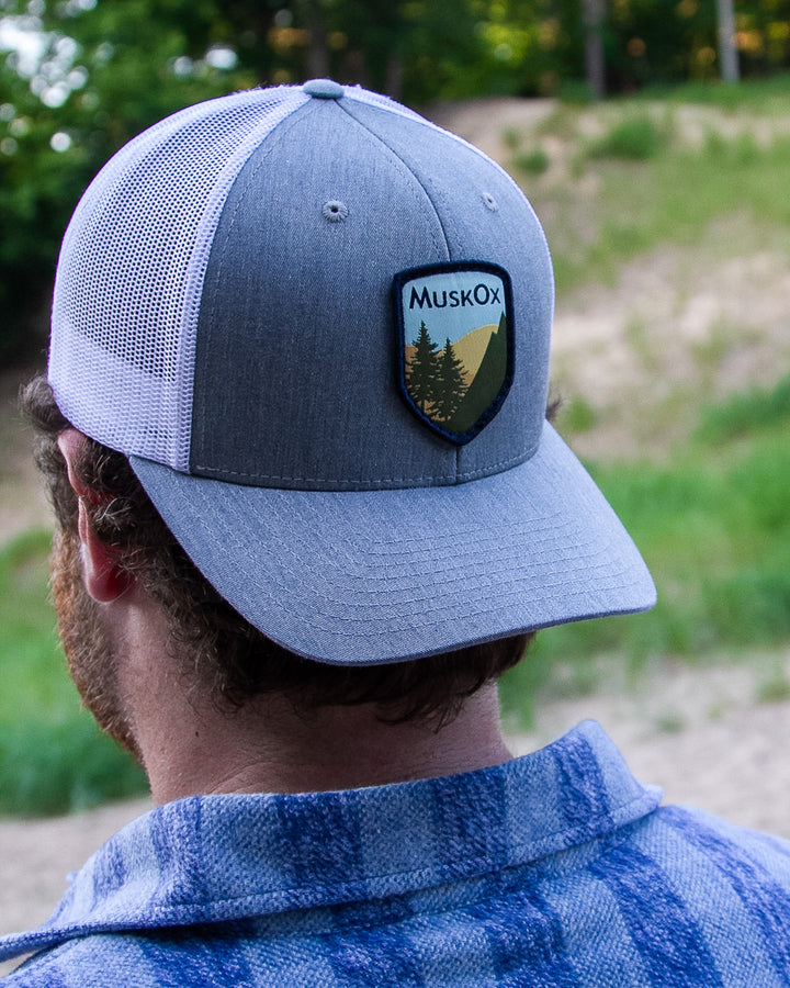 MuskOx Outdoor Apparel Patch Adjustable Trucker Hat in Grey