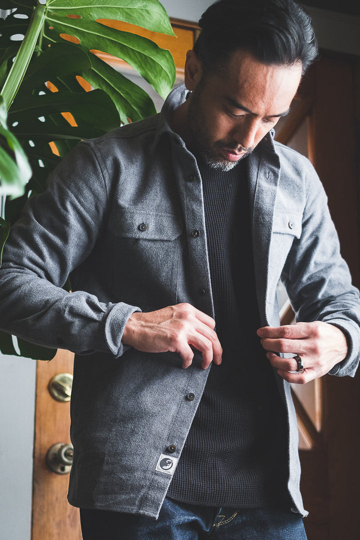 MuskOx Clothing The Yukon Flannel Shirt Jacket, Charcoal Flannel Shirt Jacket. 100% Cotton, Durable Flannel Shirt. Our flannels are made of a heavy duty cotton twill with a soft brushed finish so you can be prepared for any adventure without sacrificing comfort. Since we want you to be built for every occasion, we've included two secure chest pockets and side pockets for you to bring your vitals along.