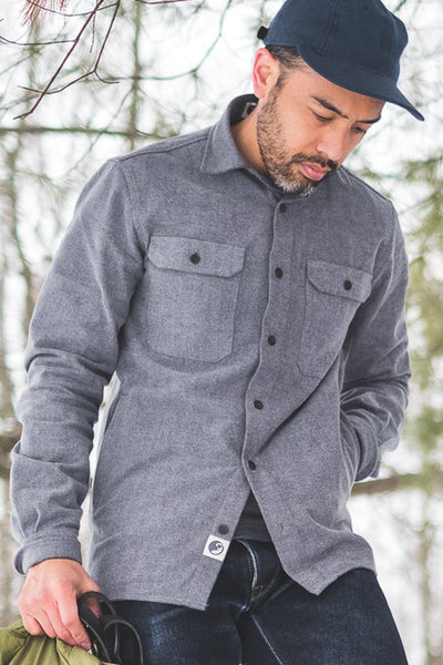 MuskOx Clothing The Yukon Flannel Shirt Jacket, Charcoal. Charcoal Flannel Shirt Jacket. 100% Cotton, Durable Flannel Shirt. Our flannels are made of a heavy duty cotton twill with a soft brushed finish so you can be prepared for any adventure without sacrificing comfort. Since we want you to be built for every occasion, we've included two secure chest pockets and side pockets for you to bring your vitals along.